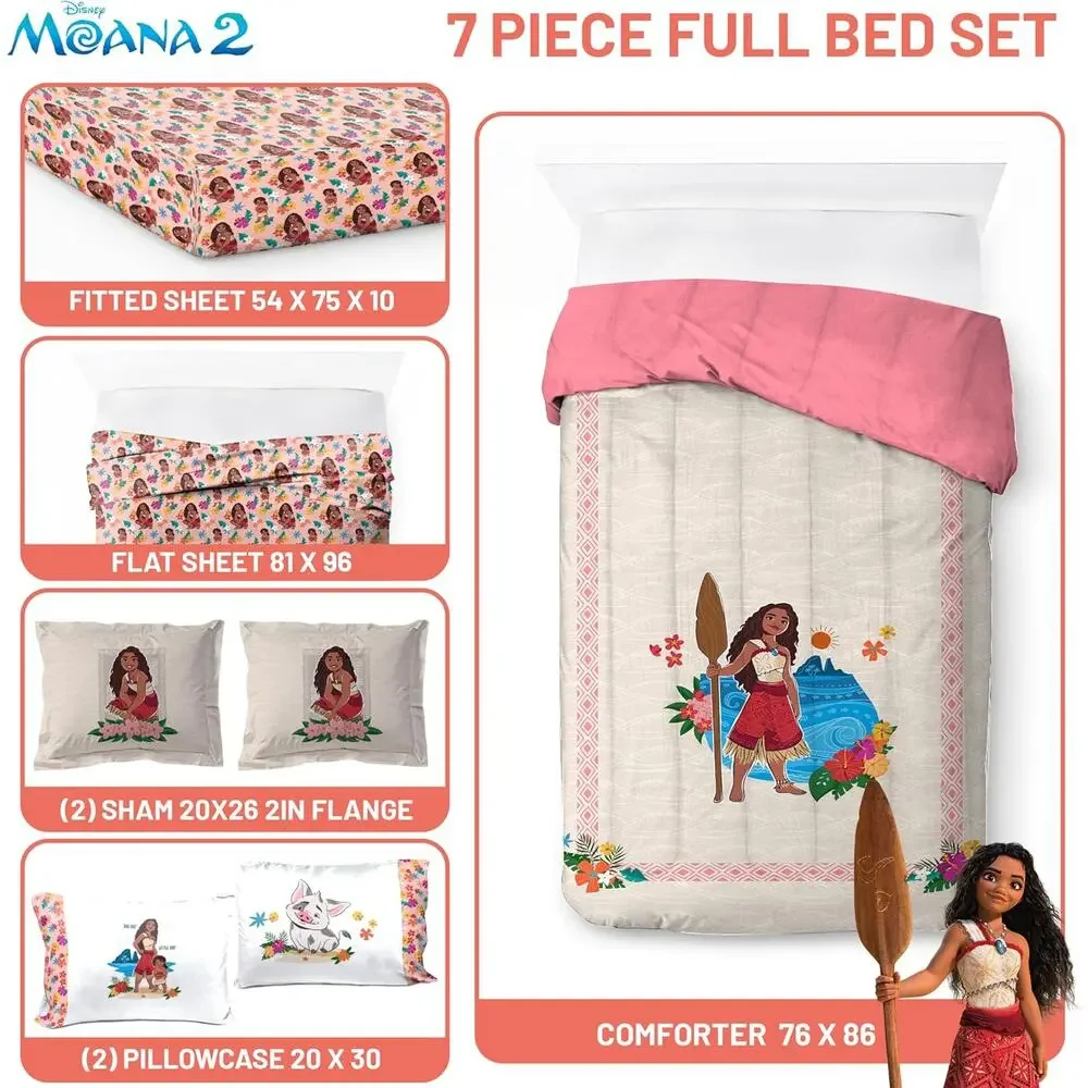 NEW Franco Disney Moana 7 Pc Full Double Comforter & Sheet Set